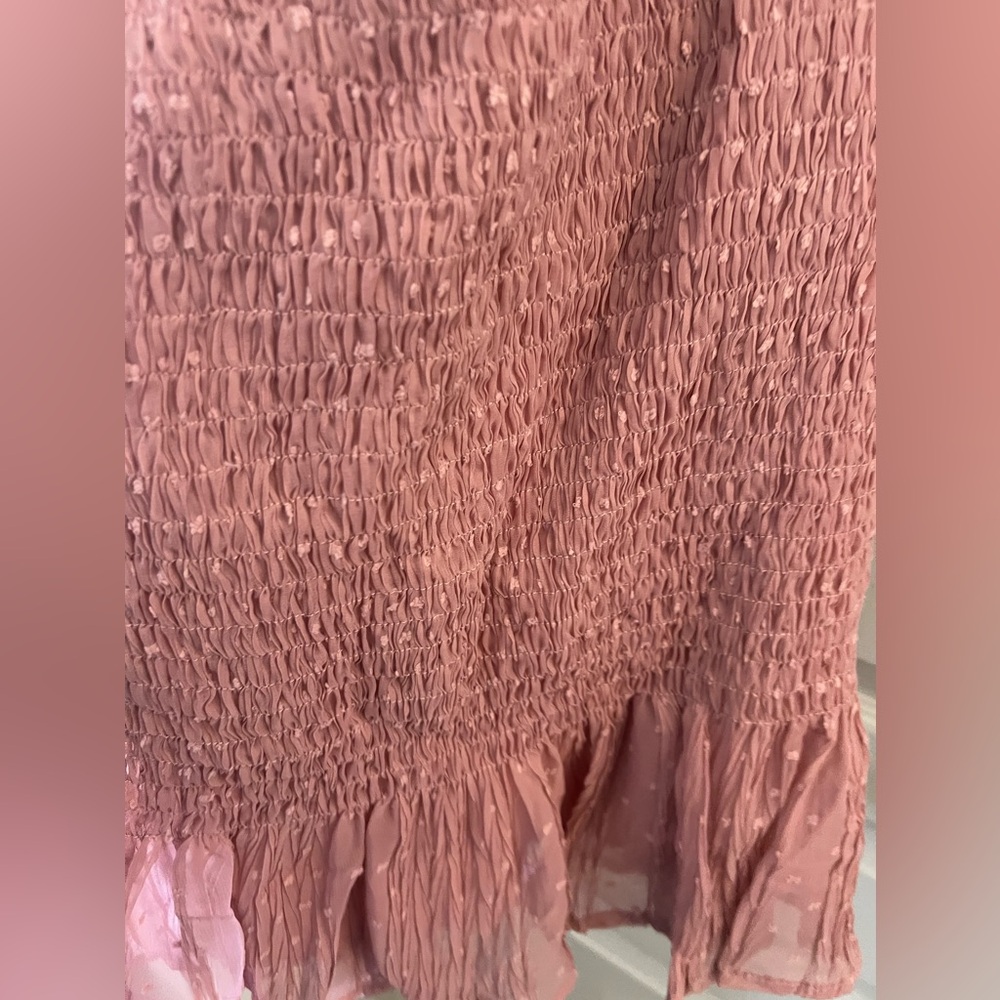 Chic Treatment Mauve Pink Swiss Dot Smocked Chiffon Mini Skirt NWT - Picture 2 of 7